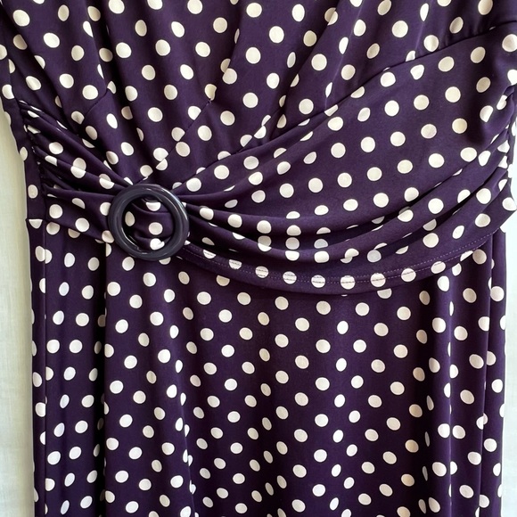 Purple Flare Dress with Cream Polka Dots, Ruche Style Belt Sz Small (runs large) - Picture 5 of 8